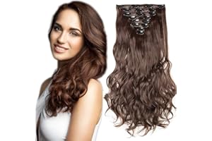 SEGO Extension Clip Capelli Lunghi Ricci Mossi Lunghi - Castano Medio - 8 Fasce Sintetiche Ondulate Posticci Full Head 140g 43cm