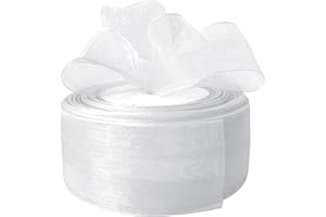 Bealif 40mm White Organza Ribbon for Gift Wrapping, Sheer Chiffon Ribbon 45M Birthday Party Ribbon for DIY Sewing Project Florist Flower Wedding Valentine's Day Anniversary Decoration