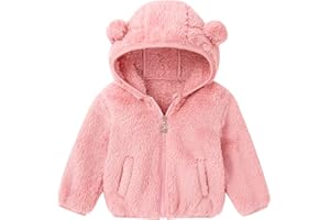 Naiyafly Baby Toddler Boys Girls Fleece Jacket with Hood Zip Up Cute Bear Coats for Infant Boys Girls Kids Fall Winter Warm Jacket with Ear Newborn Solid Color Outwear for 1-5T