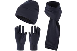 Magracy Winter Beanie Hat Scarf Gloves Set for Men 3 Pieces Thermal Warm Knitted Beanie Cap Long Scarf TouchScreen Gloves Outdoor