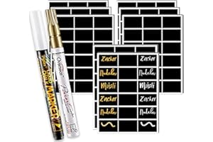 Naklejki Na Tablicę Kredową, DZSEE® Wodoodporne Etykiety Samoprzylepne, Czarne Naklejki do Etykietowania, Etykiety do Kuchni, Słoików I Butelek | Prostokątny|144+2 pióra