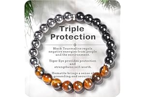 AstraGlam Triple Protection Tiger Eye, Black Tourmaline, and Hematite Bracelet, Strength, Protection & Balance for Men & Women, Gifts for Mothers Fathers Day, Christmas, Birthdays, Anniversary