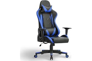 Yaheetech Silla Gaming Silla Reclinable Sillón de Oficina Giratorio Ergonómico Silla Carrera con Soporte Lumbar Reposabrazo Silla con Reposacabeza Negro/Azul