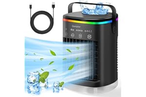 AGARELE Mobile Klimaanlage, 4-IN-1 Mini Klimaanlage Ventilator mit 4 Windgeschwindigkeiten & 7 Farben Licht, 2 Nebelmodi & 2-8 Timer, Mobiles Klimagerät für Büro, Schlafzimmer und Außenbereich