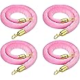 PATIKIL 4 Feet Pink Velvet Stanchion Rope, 4 Pack Crowd Control Barrier Rope with Snap Hooks for Posts Stands Queue Divider of Hotel Theater, Golden