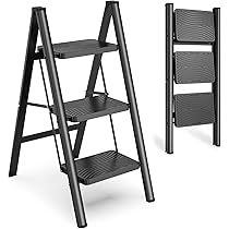 Scala Pieghevole HYTAMA A 3 Gradini - Sgabello Portatile Con Pedale Antiscivolo, Leggera E Compatta Per Casa