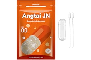 Angtai JN Empty Capsules Size 00 - Clear Gelatin Capsules Empty (100 Count) with Two Miro Lab Spoons - Gel Capsule Empty - DIY Pure Bovine Capsule Filling - Kosher, Gluten Free - Non-GMO Certified