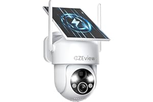 CZEview 2K Camera Surveillance WiFi Extérieure Solaire, Camera Exterieur Batterie sans Fil, Vision Nocturne Couleur, PIR Détection Humaine, Audio Bidirectionnel, Sirène d'Alarme (Blanche)