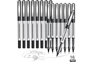AKARUED Rollerball Pens 16 Pack Black Gel Pens, 0.5mm Liquid Ink Quick-Drying Ballpoint Pens Writing Pens for Bullet Journal, Notebook. School & Office Supplies for Students Adults