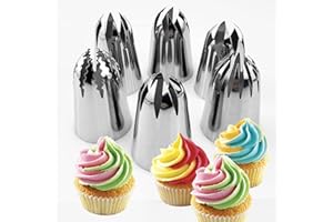 ATB-GIFT Oversized Acero Inoxidable Boquillas de Tubería Rusa - 6 pcs Boquillas Manga Pastelera Profesional