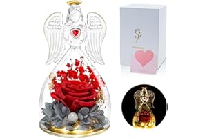 skelo Geschenke für Mama, Ewige Rose im Engel Figur, Infinity Rosen Geburtstagsgeschenk für Frauen, Ewige Blume in Engel Glaskuppel mit LED Licht, Valentinstag für Freundin Oma Mutter Geburtstag, Lila