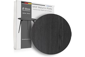 Baumaxxe Tischplatte Rund 50 cm Holz I Stärke: 10 mm I schwarz Ash I MDF Platte Rund mit Melaminbeschichtung beidseitig I DIY-Projekte I bm334
