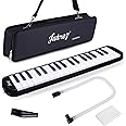 Juarez 37 Key Melodica Musical Instrument Soprano Air Piano Keyboard Pianica with Carrying Bag, 1 Soft Long Tube, 1 Mouthpiece, Wipe Cloth, Black