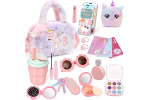 Chinloca Girls Handbag with Pretend Makeup Set for Girls 3+ | Kids Handbag with Toy Phone Wallet Water Bottle, Unicorn Birthday Gifts Toys for Girl Aged 3 4 5 6