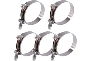 GLARKS 5Pcs 70-80mm Stainless Steel T-Bolt Hose Clamps Turbo Intake Soft Hose Intercooler Clamps