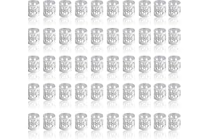 LEEQBCR LEBQ 50 sztuk Aluminiowe zamki do dreadów Regulowane metalowe mankiety Dredy Koraliki Plecionki Ozdoby do włosów (srebrne)