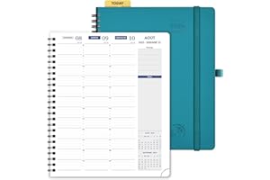 POPRUN Agenda 2025 2026 Semainier A5 22 x 17 cm Version Française - Intervalles de 15 minutes, D'Août 2025 à Juil 2026 12 Mois Scolaire, Couverture Souple Spirale, Papier 100g/m², Pacifique Vert