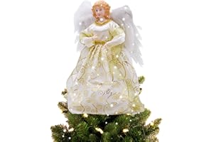 BigKing Engel Weihnachtsbaumspitze, Weihnachtsengel Baumkrone Figur, Indoor Weihnachtsdekoration mit Federflügeln, 32 cm (Gold)