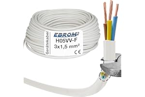 EBROM Kunststoff Schlauchleitung RUND, Kabel, Stromkabel, Leitung, Gerätekabel H05VV-F 3x1,5 mm² 3G1,5 mm2 - Farbe: weiß - Viele Längen in 5 Meter Schritten bis 150 Meter, Ihre Kabellänge: 10 Meter