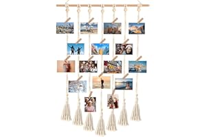 Wowlela Macrame Photo Display with 30 Clips - Boho Wall Decor Tapestry Picture Organizer for Home, Office