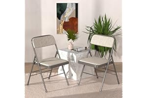 Wohenster Set di 2 sedie pieghevoli imbottite,colore beige/grigio a righe con struttura in metallo,sedia pieghevole in tessuto,sedia da campeggio,sedia pieghevole da giardino, sedia da Esterno Interno