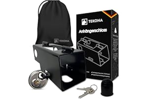 TEKONA Anhängerschloss | Diebstahlschutz | Rostfrei Ab- und angekoppelt für alle gängigen Modelle verwendbar | inkl. Rundschloss AHK Schutzkappe und Transport Beutel | Deichselschloss Anhängerkupplung