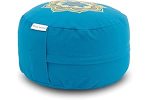 Yoga Laden Cuscino da meditazione, rotondo, classico mandala oro, altezza 15 cm, con rivestimento lavabile in 100% cotone, comodo cuscino da yoga con ciotole di grano saraceno Fullung