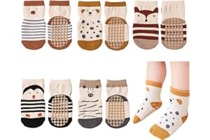 QIYIENDIAN Calcetines de dibujos animados con agarre, 5 pares de calcetines de algodón antideslizantes para bebés, niñas y niños