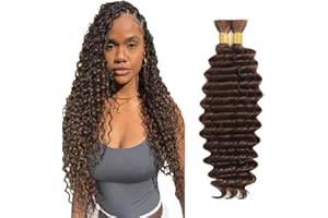 Evaxilc Human Hair Extension For Boho Braids Deep Wave #4 Chocolate Brown Color No Weft Wet And Wavy Human Braids Hair For Woman 50g/bundle Total 100g 14 14 Inch