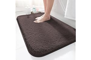 LUOJINYI Tappetino da bagno 40 x 60 cm, antiscivolo, morbido assorbimento dell'acqua, Shaggy a pelo lungo, in microfibra per il bagno, lavabile in lavatrice, per vasca da bagno, doccia e bagno (caffè)