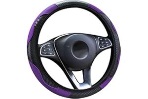 LMYDIDO Funda de cuero para volante de coche, antideslizante, transpirable, fibra de carbono, banda elástica deportiva, sin anillo interior, tamaño universal de 37 a 39 cm (morado)