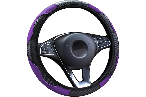 LMYDIDO – Housse de volant de voiture en cuir de fibre de carbone élastique, antidérapant, respirant, sans bague intérieure, taille universelle 37-39 cm (violet)