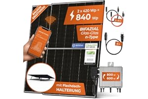 Solarway 870W centrale elettrica da balcone 800W presa completa - 600W/800W potenza regolabile - 2 moduli JaSolar da 435W Full Black - 1 inverter Deye con APP&WiFi - Plug&Play (staffa per tetto piano)