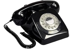 GPO 746 Rotary 1970s-Style Retro Landline Telephone, Classic Telephone with Ringer On/Off Switch, Curly Cord, Authentic Bell Ring for Home, Hotels- Black