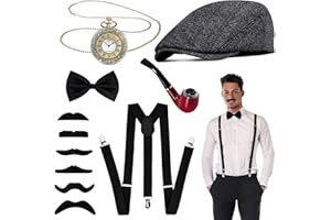 Goenb Accessoires années 20, Peaky Blinders Costume Mafia Costume Carnaval Hommes Peaky Blinders Casquette Bretelles Hommes pour Mardi Gras Halloween