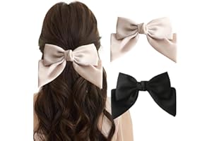 Ypkia 2 fermagli per capelli da donna con fiocco in tessuto satinato, per donne e ragazze (nero e beige)