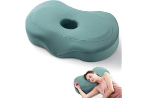 SeiriHelper Ergonomic Ear Piercing Cushion, Memory Foam Cushion with Hole, Removable and Washable Cover, 55 x 35 x 9 cm (Green)