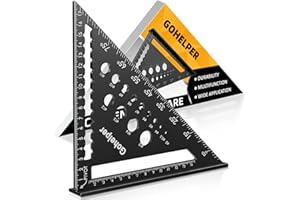GOHELPER 180mm/7 inch Multifunctional Carpenters Square tool Drill Gauges Metric 3-15mm Aluminium Metal Set Square Carpentry Triangle Ruler Woodworking Framing