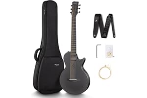 Enya Nova Go Chitarra Acustica 33 Pollici Fibra di Carbonio Integrale Modellato Mini Chitarra Starter Kit con Custodia per Chitarra e Tracolle per Chitarra (Nero)