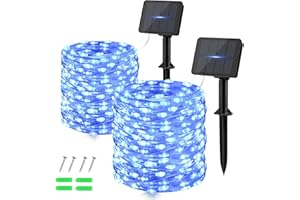 Dalugo Blue Solar Lights Outdoor Garden, 2 Pack 120 LED Solar Powered Fairy Lights 40Ft 8 Modes Waterproof String Lights for Garden, Yard, Tree, Indoor/Outdoor Decoration