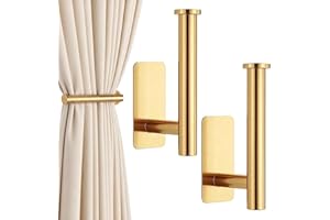YUFFQOPC 2Pcs Adhesive Curtain Holdbacks, L Shaped Self Adhesive Curtain Tie Backs No Drill Tie Backs for Curtains Fixing or Hanging Items (Gold)