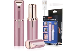 URAQT Depiladora Facial Mujer, Eléctrica Depiladora Cejas USB Recargable, Recortador de cejas portátil con Luz LED, Afeitadora Eléctrica para Mujer Sin Dolor para Cara Nariz Labio, Dorado Rosado