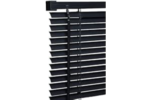 My Home Store PVC window Venetian Blind Blinds Easy Fit Trimmable Fittings Window Treatment Shutter Twist Open Close (Black-PVC, 180cm wide (70.86") x 150cm Drop)