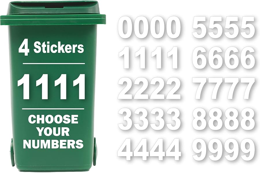 4 x Bin Numbers for Wheelie Bins, 0-9, Dustbin Stickers, Easy Application 17.5cm Stick On Number Stickers - Weatherproof Self Adhesive Vinyl (Number 1)