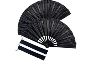 KAYEF abanico negro hombre, 2 piezas abanico para hombre, abanico plegable de mano, abanico plegable de Tai Chi chino, apto para hombres y mujeres performance, danza