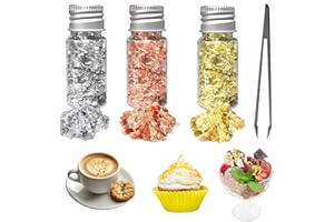 BOULESENM 3PCS Bouteilles de Feuilles d'or pour Gâteaux, Feuille d'or patisseri Multifonction en Bouteille Décoratif feuillé d or Papier pour Décoration de Dessert Gâteau Chocolat Cuisson Artisanat