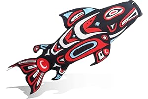 Madrona Brands Totem Salmon Fish Windsock | Durable Outdoor Hanging Wind Decoration | Yard, Garden, Boat, Dock | 40-Inch