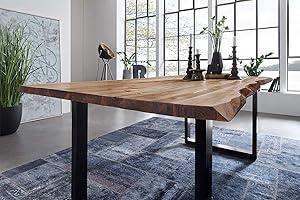 ‎SAM SAM Esstisch Baumkante, 220x100 cm, NOAH, Akazie, Natur, U-Gestell schwarz