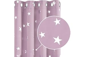 Deconovo Cortinas de Salon para Ventana Habitación con Aislamiento Térmico Anti Ruido Infantiles Estrellas Plateada 140 x 240 cm Rosa Claro