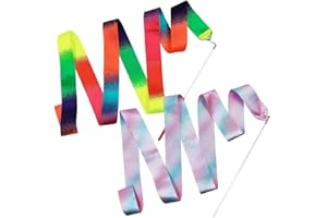 YUUSIKCO 2 Pièces Ruban Gymnastique Enfant-Ruban Danse, Ruban Gymnastique Enfant Arc-en-Ciel et Rose, Ruban de Gymnastique Rythmique pour Enfants Filles Danse Artistique, Gymnastique Entraînement